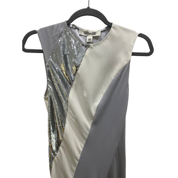 Diane Von Furstenberg Sleeveless Silk Floor Length Gown w/ Sequins Appliqué Sz 2 - Picture 2 of 9